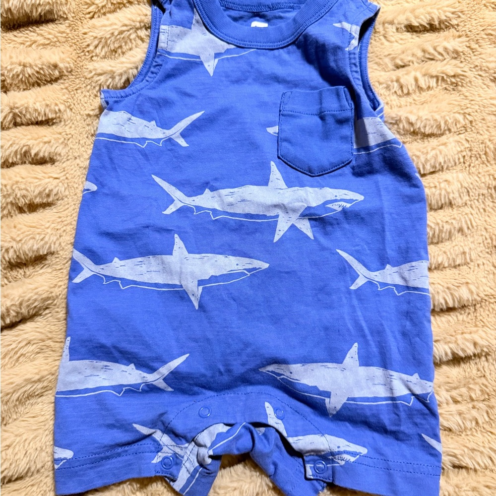 Tea collection 6-9 months Shark Print Baby Romper